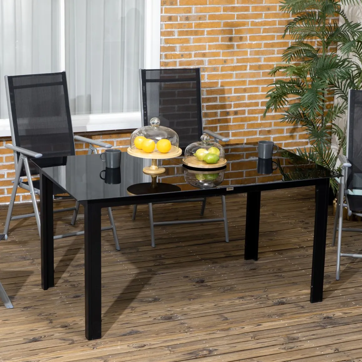 Mesa de jardín Tajo Outsunny 6 personas negro 74x150x90 cm