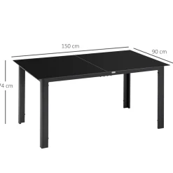 Mesa de jardín Tajo Outsunny 6 personas negro 74x150x90 cm