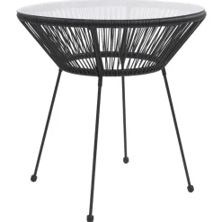 Mesa de jardín Tambor acero y vidrio negro Ø70x74 cm