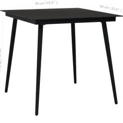 Mesa de jardín Tokyo acero y vidrio negro 74x80x80 cm