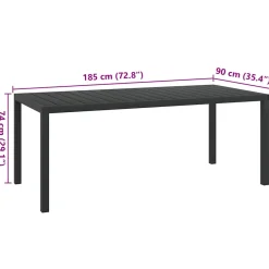 Mesa de jardín Vega diseño fijo negro 74x185x90 cm