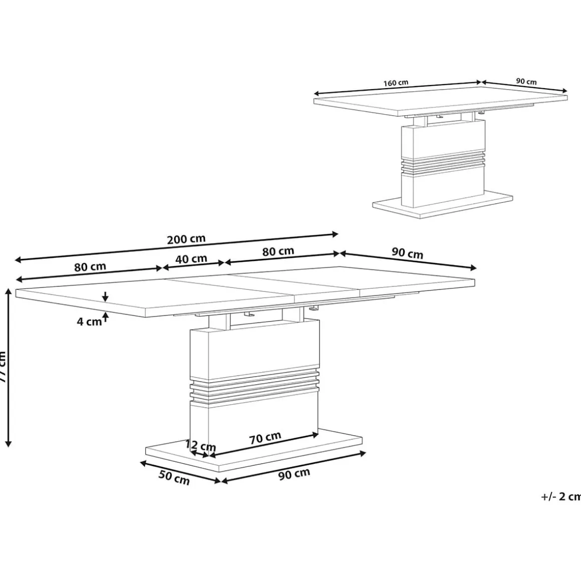Mesa extensible Carlota blanco/cambria 77x160-200x90 cm