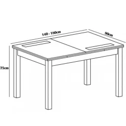Mesa extensible Lara 75x140-180x90 cm