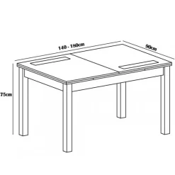 Mesa extensible Lara 75x140-180x90 cm