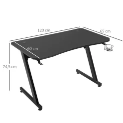 Mesa gaming Fenix Homcom portavasos + gancho + pies ajustables negro 74,5x120x65 cm