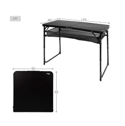 Mesa maletín Aktive altura ajustable + red auxiliar negro 60-70x120x60 cm