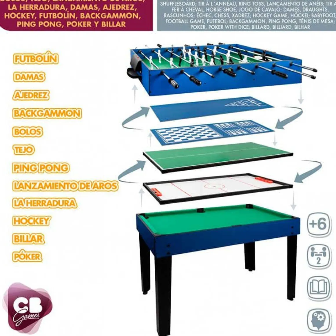 Mesa multijuegos CB Games 12 en 1 +6A negro/azul 69x104x57,5 cm