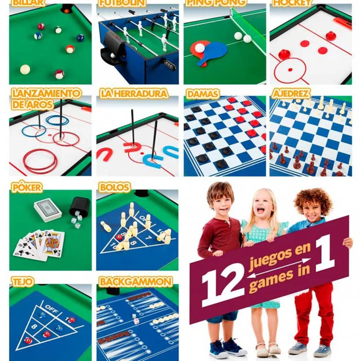 Mesa multijuegos CB Games 12 en 1 +6A negro/azul 69x104x57,5 cm