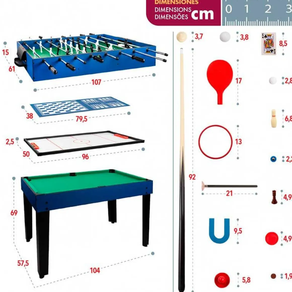 Mesa multijuegos CB Games 12 en 1 +6A negro/azul 69x104x57,5 cm