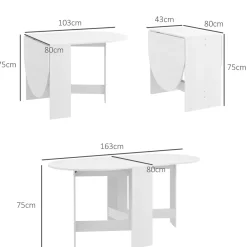 Mesa plegable Fhujio Homcom alas abatibles blanco 75x163x80 cm