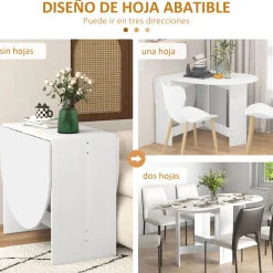 Mesa plegable Fhujio Homcom alas abatibles blanco 75x163x80 cm