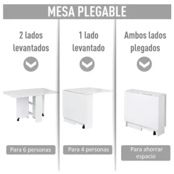 Mesa plegable Homcom 2 alas + 2 estantes + ruedas blanco 74x140x80 cm