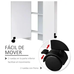 Mesa plegable Homcom 2 alas + 2 estantes + ruedas blanco 74x140x80 cm