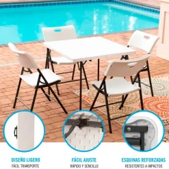 Mesa plegable Lifetime 4 personas forma cuadrada blanco 73,5x86x86 cm
