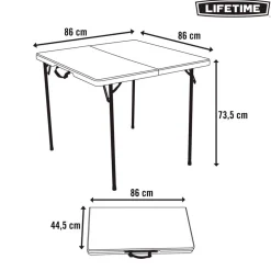 Mesa plegable Lifetime 4 personas forma cuadrada blanco 73,5x86x86 cm