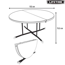 Mesa plegable Lifetime 8 personas forma redonda blanco Ø152x75,5 cm