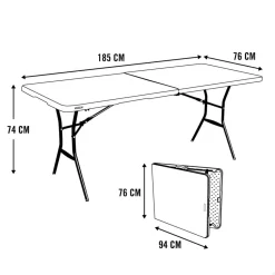 Mesa plegable Lifetime 6 personas forma rectangular 74x185x76 cm