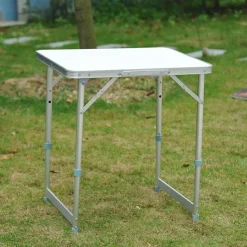 Mesa plegable Outsunny altura ajustable blanco 47,5-64x60x45 cm