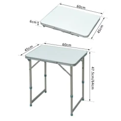 Mesa plegable Outsunny altura ajustable blanco 47,5-64x60x45 cm