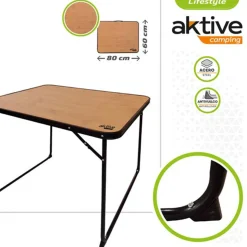 Mesa plegable para camping Aktive Camping efecto bambú 67x80x60 cm