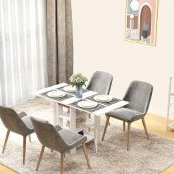 Mesa plegable Yves Homcom alas abatibles + 3 estantes blanco 75x120x60 cm