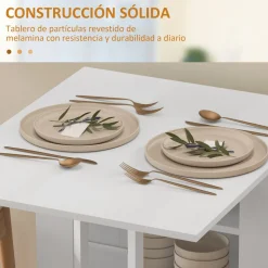 Mesa plegable Yves Homcom alas abatibles + 3 estantes blanco 75x120x60 cm