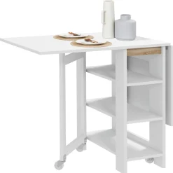 Mesa plegable Yves Homcom alas abatibles + 3 estantes blanco 75x120x60 cm