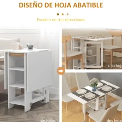 Mesa plegable Yves Homcom alas abatibles + 3 estantes blanco 75x120x60 cm