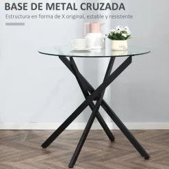 Mesa redonda de comedor Homcom cristal Ø80X75 cm