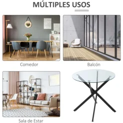 Mesa redonda de comedor Homcom cristal Ø80X75 cm
