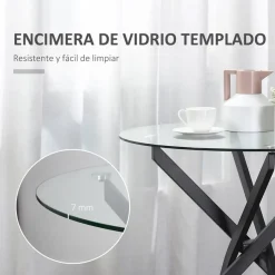 Mesa redonda de comedor Homcom cristal Ø80X75 cm