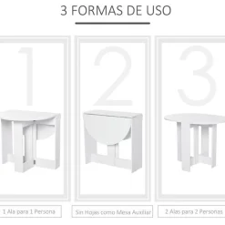 Mesa redonda de comedor Homcom plegable 2 alas abatibles blanco 73,7x76x31 cm