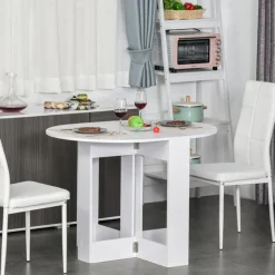 Mesa redonda de comedor Homcom plegable 2 alas abatibles blanco 73,7x76x31 cm