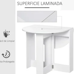 Mesa redonda de comedor Homcom plegable 2 alas abatibles blanco 73,7x76x31 cm