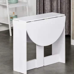 Mesa redonda de comedor Homcom plegable 2 alas abatibles blanco 73,7x76x31 cm