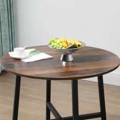 Mesa redonda Gauta Homcom diseño fijo marrón oscuro/negro Ø80x76 cm