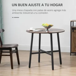 Mesa redonda Gauta Homcom diseño fijo marrón oscuro/negro Ø80x76 cm