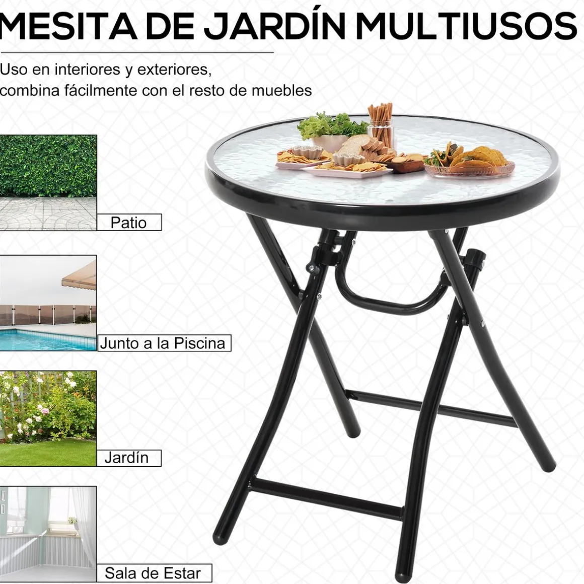 Mesa redonda Pina Outsunny plegable negro Ø45x50 cm