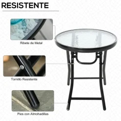 Mesa redonda Pina Outsunny plegable negro Ø45x50 cm