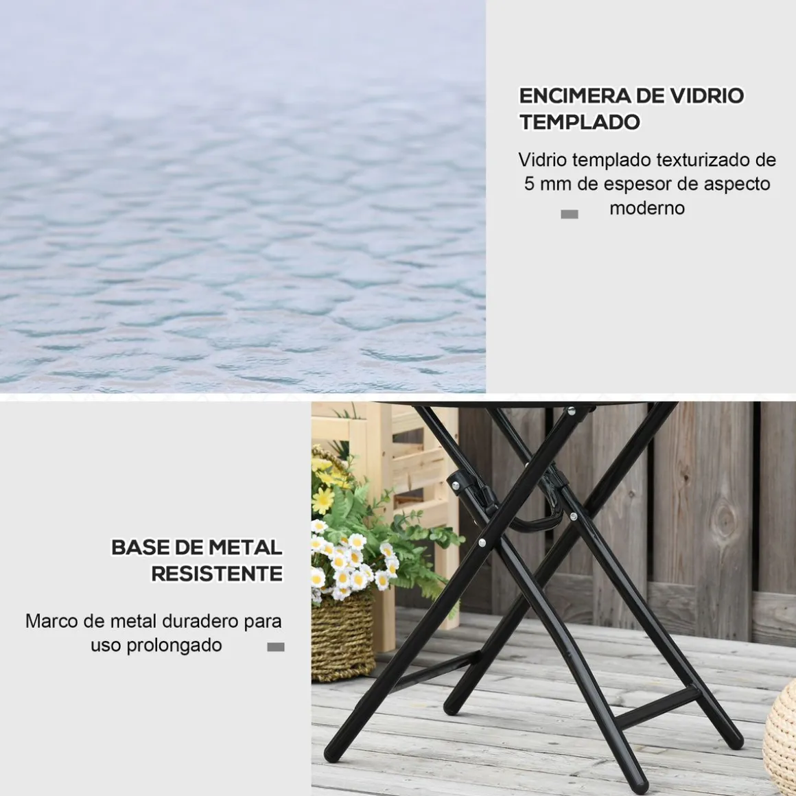 Mesa redonda Pina Outsunny plegable negro Ø45x50 cm