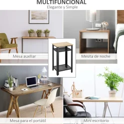 Mesita auxiliar Lena Homcom 2 estantes natural/negro 75x45x35 cm