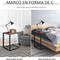 Mesita auxiliar Moka Homcom especial sofá nogal 64,2x50,8x40,6 cm