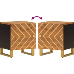 Mesita de noche Agapanto puerta reversible madera de mango marrón/negro 46x40x33,5 cm