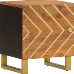 Mesita de noche Agapanto puerta reversible madera de mango marrón/negro 46x40x33,5 cm