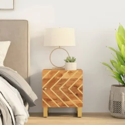 Mesita de noche Agapanto puerta reversible madera de mango marrón/negro 46x40x33,5 cm