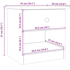 Mesita de noche Alta 1 cajón + 1 hueco madera 41x41x35 cm
