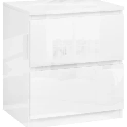 Mesita de noche Amazonita Homcom 2 cajones blanco brillo 45x40x34 cm