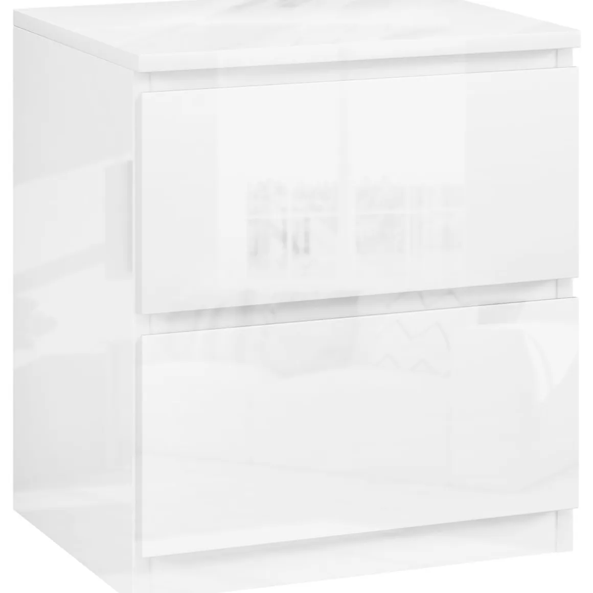 Mesita de noche Amazonita Homcom 2 cajones blanco brillo 45x40x34 cm