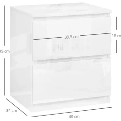 Mesita de noche Amazonita Homcom 2 cajones blanco brillo 45x40x34 cm