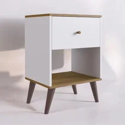 Mesita de noche Angy 1 cajón blanco/natural 65x45x37 cm